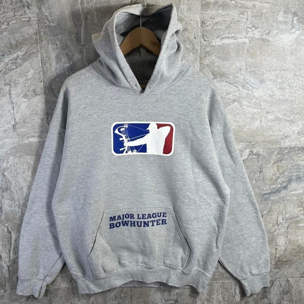 Major League Bowhunter Gray Mens Large  Graphic Logo Pocket Hoodie Sweatshirt‎